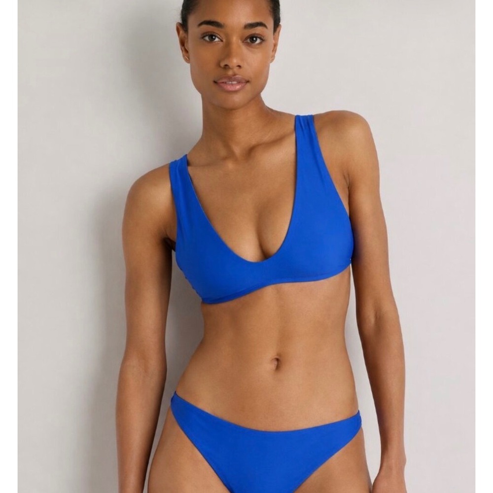 Quince Royal Blue V-Neck Bikini Top Recycled Polyamide XL NWT ATG001